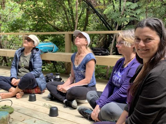 NZ's Forest Bathing Guides at Wild Waikawa, NZ for Trainers convention. Wild Waikawa is a 200Ha conservation ecosanctuary Michelle and her partner Nigel manage together.
